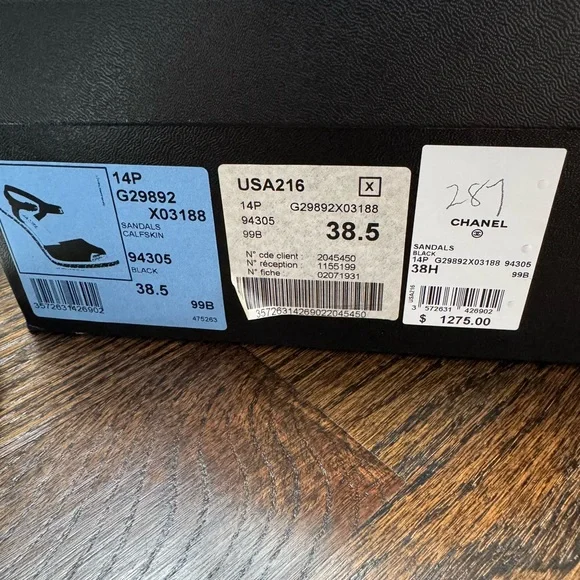 Chanel Black Leather Chain Link CC Wedge Ankle Strap Sandals - Picture 3 of 7